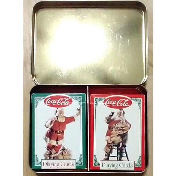 Vintage Coca Cola Christmas Playing Cards 1995 Santa 2pk Red Green Deck in Tin - Picture 4 of 13